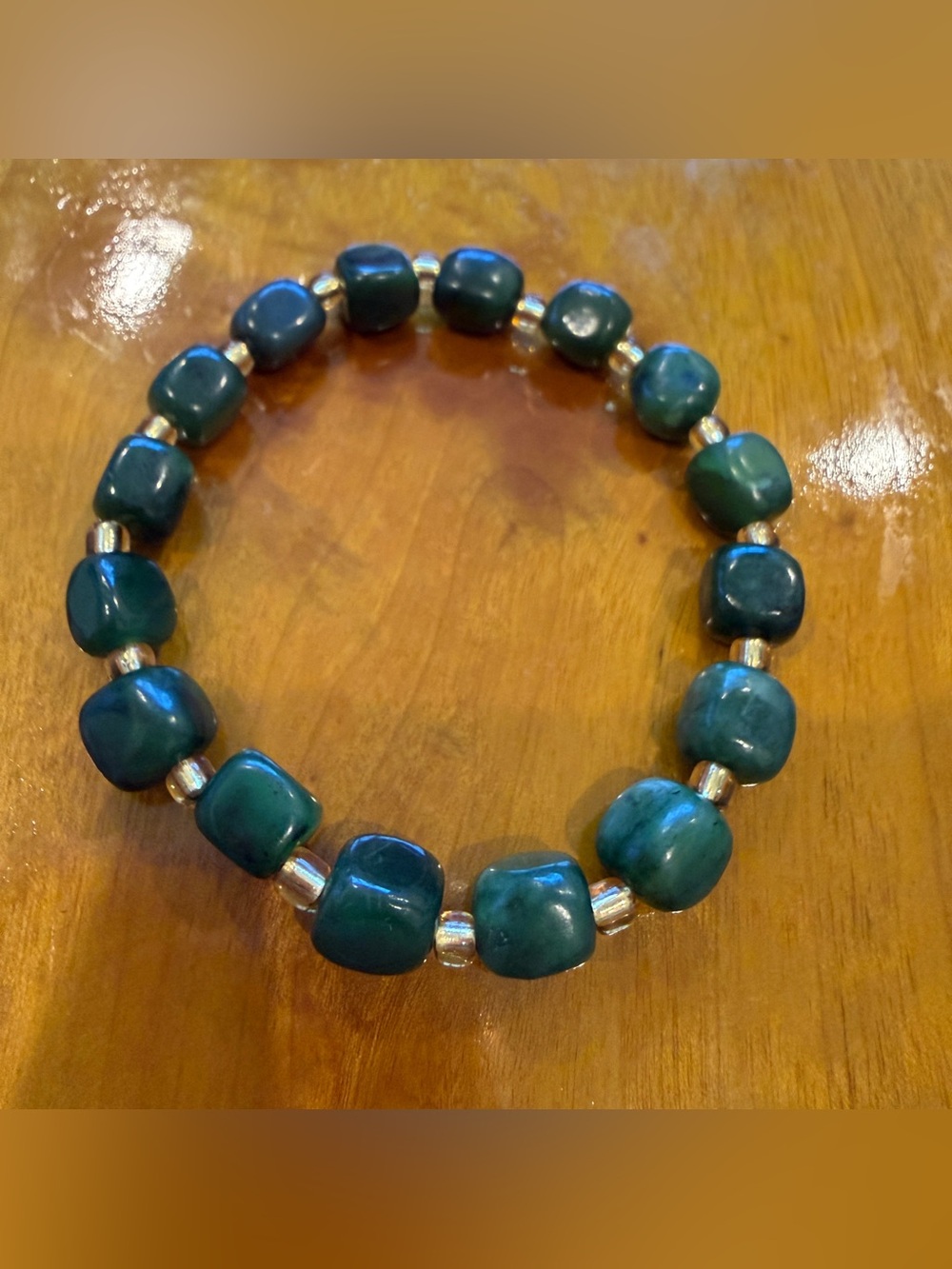Elegant Dark Green Beaded Stretch Bracelet